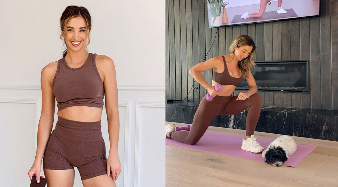 Fitness influencer Katie Austin working out with her dog